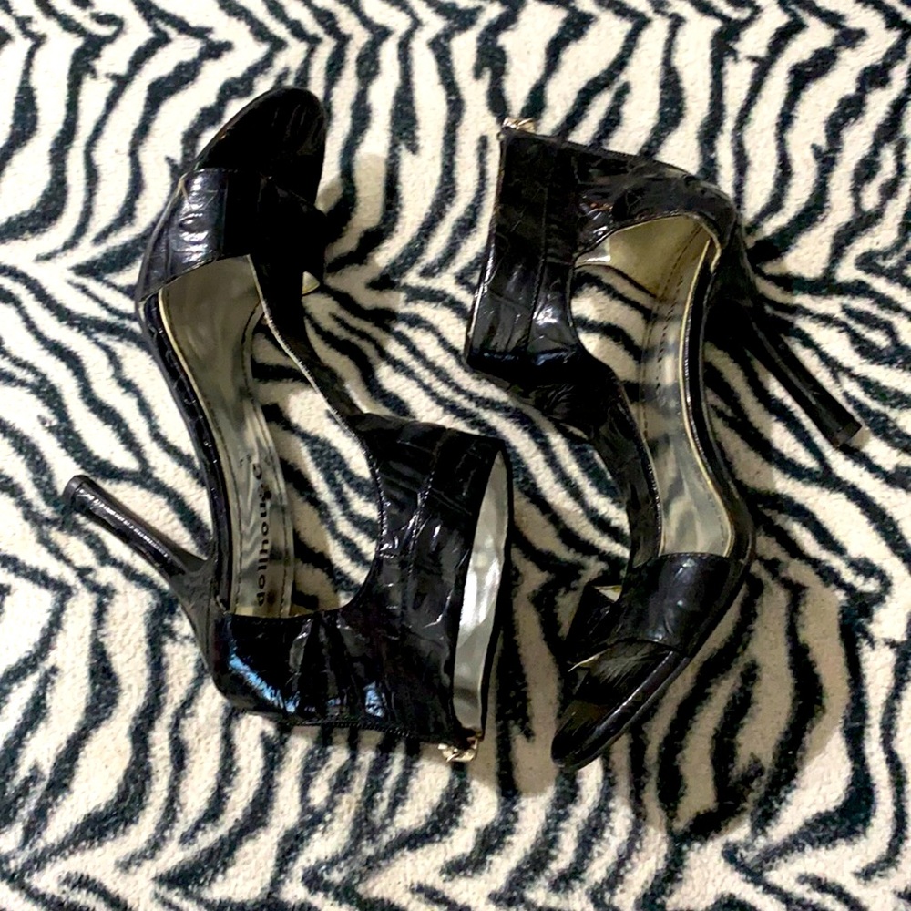 Dollhouse zip up open toe 4inch black heels size 8